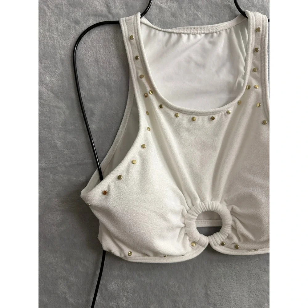 Michael Kors Women's Crepe Front Ring Studded Bikini Two Piece Sz S  $186